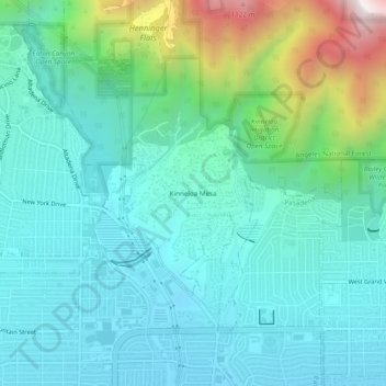 Mapa topográfico Kinneloa Mesa, altitude, relevo