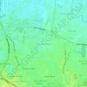 Mapa topográfico Harapanjaya, altitude, relevo