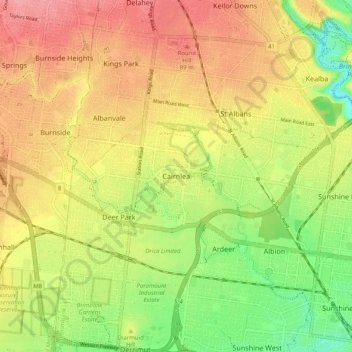 Mapa topográfico Cairnlea, altitude, relevo