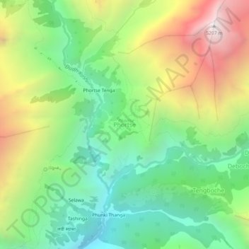 Mapa topográfico Phortse, altitude, relevo