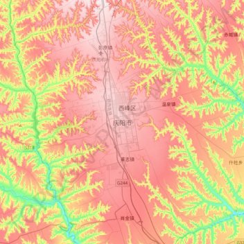 Mapa topográfico 庆阳市, altitude, relevo