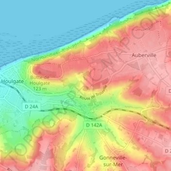 Mapa topográfico Beuzeval, altitude, relevo