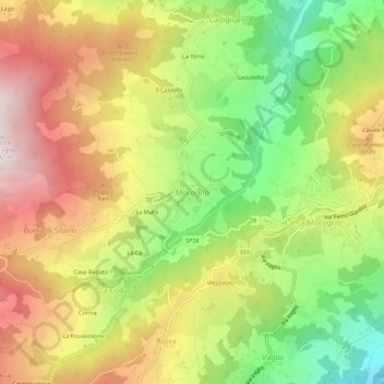 Mapa topográfico Mocogno, altitude, relevo