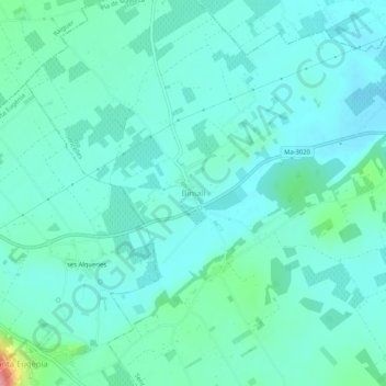 Mapa topográfico Biniali, altitude, relevo
