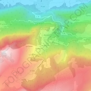 Mapa topográfico Les Chevriers, altitude, relevo