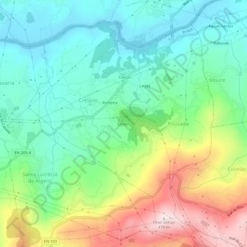 Mapa topográfico Cruzes, altitude, relevo