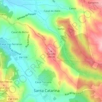Mapa topográfico Castelo, altitude, relevo