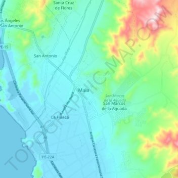 Mapa topográfico Mala, altitude, relevo