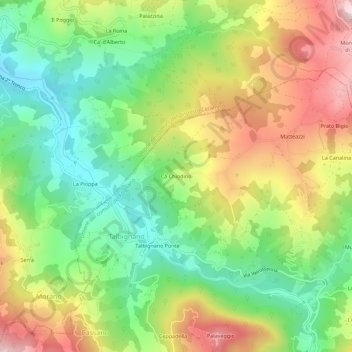 Mapa topográfico Cà Chiodino, altitude, relevo