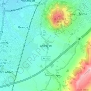 Mapa topográfico Whaddon, altitude, relevo