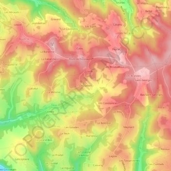 Mapa topográfico Les Grises, altitude, relevo