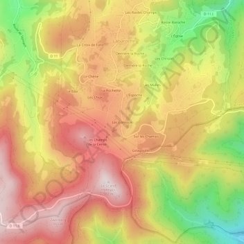Mapa topográfico Les Coreaux, altitude, relevo