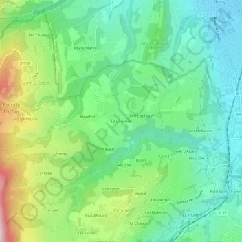 Mapa topográfico La Bouvière, altitude, relevo
