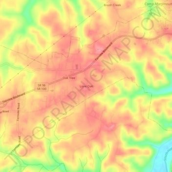 Mapa topográfico Lone Oak, altitude, relevo