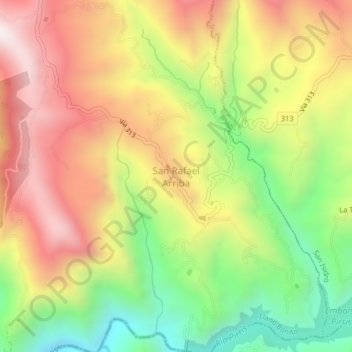 Mapa topográfico San Rafael Arriba, altitude, relevo