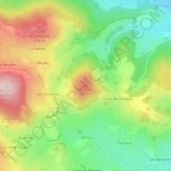 Mapa topográfico Montillet, altitude, relevo