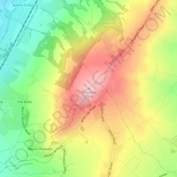 Mapa topográfico Mow Cop, altitude, relevo