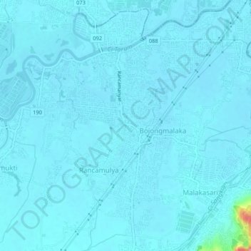 Mapa topográfico Rancamanyar, altitude, relevo