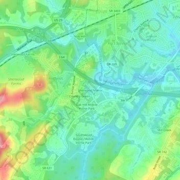 Mapa topográfico Sherwood Manor, altitude, relevo