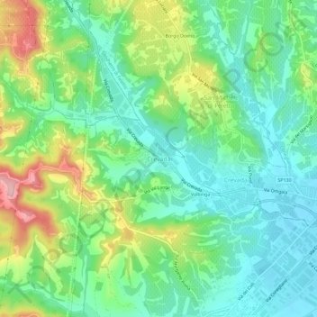 Mapa topográfico Crevada, altitude, relevo