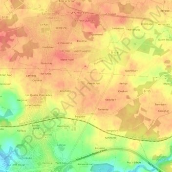Mapa topográfico Kervengu, altitude, relevo