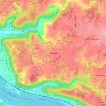 Mapa topográfico Mountview, altitude, relevo
