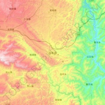 Mapa topográfico 贞丰县, altitude, relevo