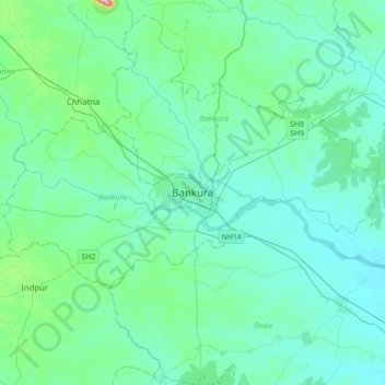 Mapa topográfico Bankura, altitude, relevo