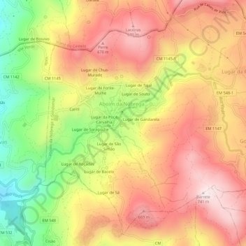 Mapa topográfico Lugar de Martinga, altitude, relevo