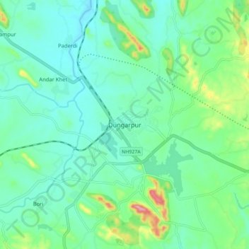 Mapa topográfico Dungarpur, altitude, relevo