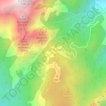 Mapa topográfico Col de Bavella, altitude, relevo