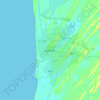 Mapa topográfico Nouakchott, altitude, relevo