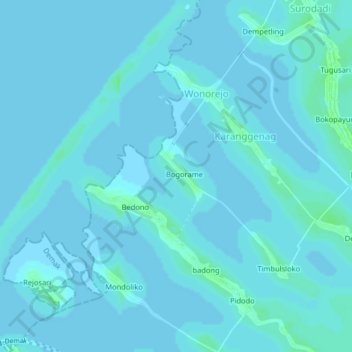 Mapa topográfico Timbulsloko, altitude, relevo