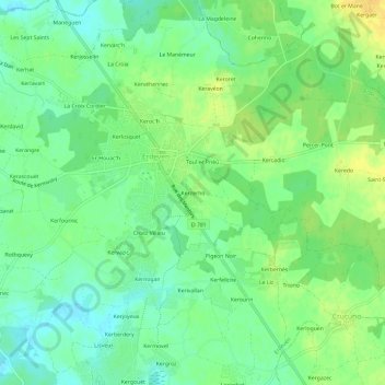 Mapa topográfico Kerzerho, altitude, relevo