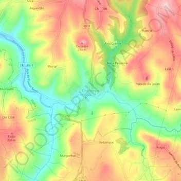 Mapa topográfico Cheleiros, altitude, relevo