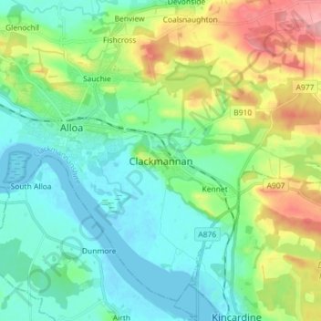 Mapa topográfico Clackmannan, altitude, relevo