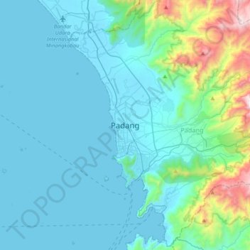 Mapa topográfico Padang, altitude, relevo