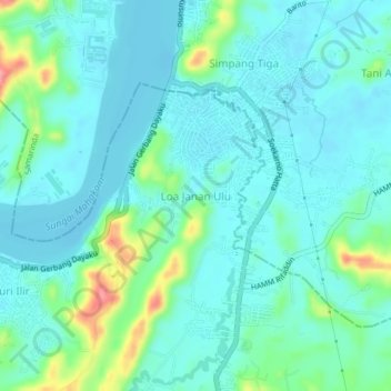 Mapa topográfico Loa Janan Ulu, altitude, relevo
