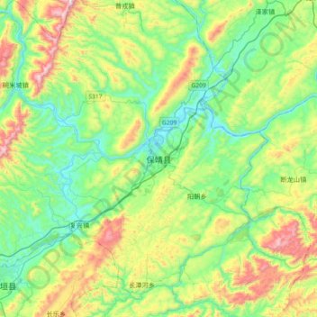 Mapa topográfico Baojing, altitude, relevo