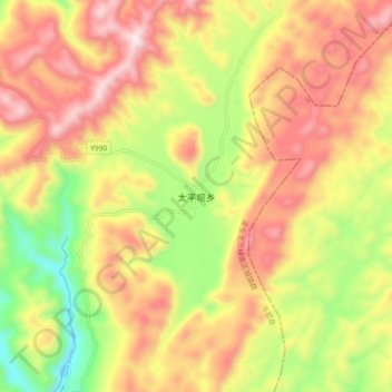 Mapa topográfico 太平坝乡, altitude, relevo
