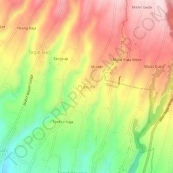 Mapa topográfico Pupuan, altitude, relevo