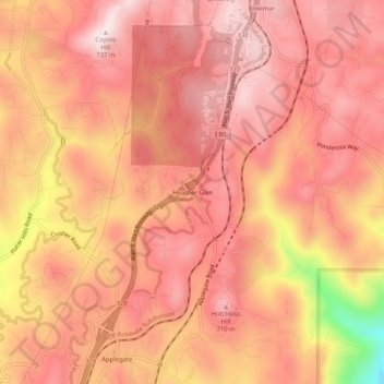 Mapa topográfico Heather Glen, altitude, relevo