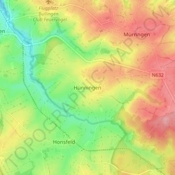 Mapa topográfico Hünningen, altitude, relevo