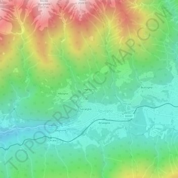 Mapa topográfico Sagrogno, altitude, relevo