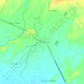 Mapa topográfico Mocupe, altitude, relevo