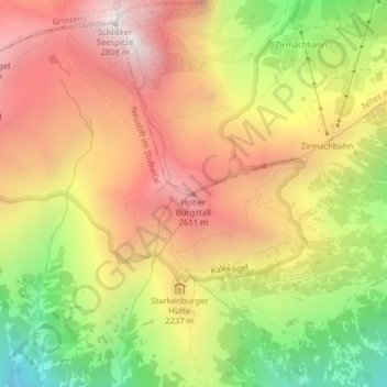 Mapa topográfico Hoher Burgstall, altitude, relevo