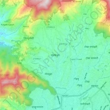 Mapa topográfico Tarakeshwar, altitude, relevo