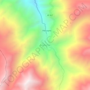 Mapa topográfico Anchicha, altitude, relevo