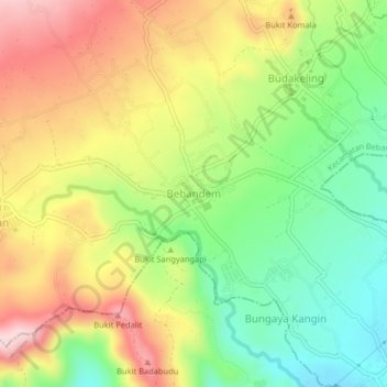 Mapa topográfico Bebandem, altitude, relevo