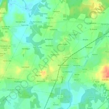 Mapa topográfico Kergounio, altitude, relevo